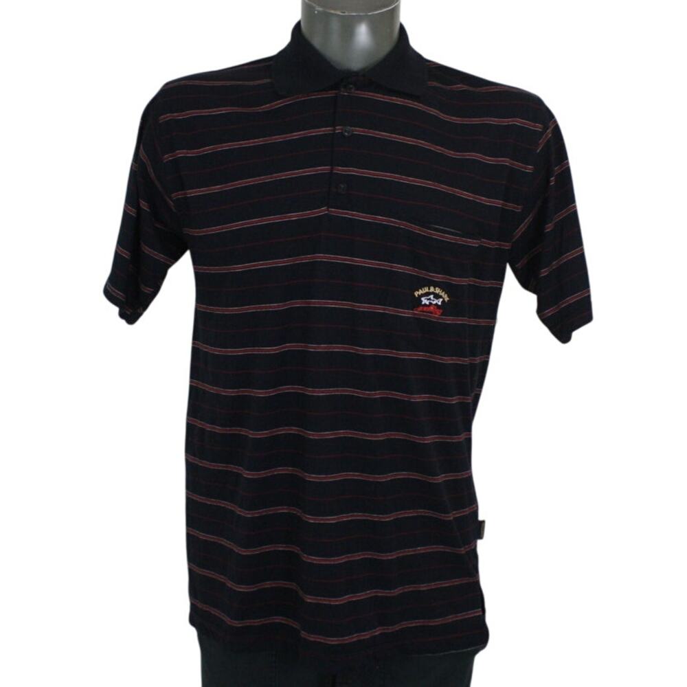 Paul & Shark Yachting Polo Shirt Mens L Blue Striped Crest Italy Luxury Cotton
